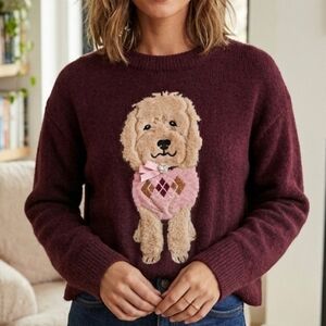 Maeve Anthropologie Whimsigoth Wine Purple Dog Sweater Coquette Labradoodle